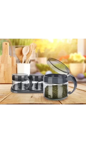 Baharat Seti 3 Adet Kaşıklı Standlı Cam Baharatlık