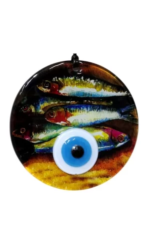 Balık Desenli 12 Cm Füzyon Cam Duvar Süsü