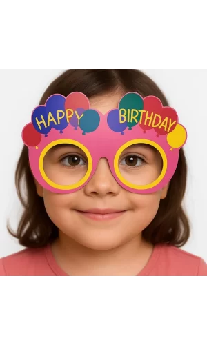 Balon Desenli Karton Doğum Günü Gözlükleri 6 Adet Pembe Renk