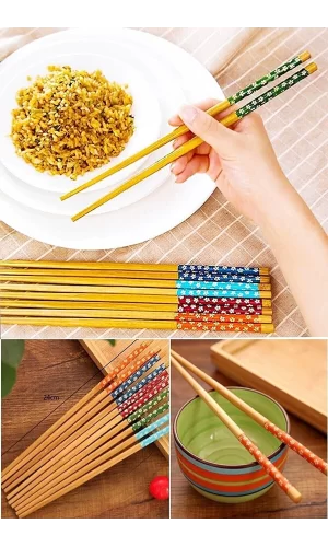 Bambu Chopstick Çubuk Yemek Çubuğu Yıkanabilir Tekrar Kullanılabilir (3 Çift- 6 Adet )