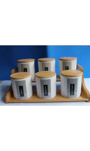 Bambu Standlı 6lı Baharat Seti