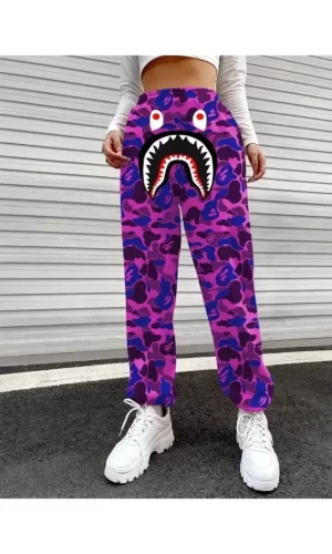 Bape Shark Dijital Baskılı Eşofman Altı - Mor