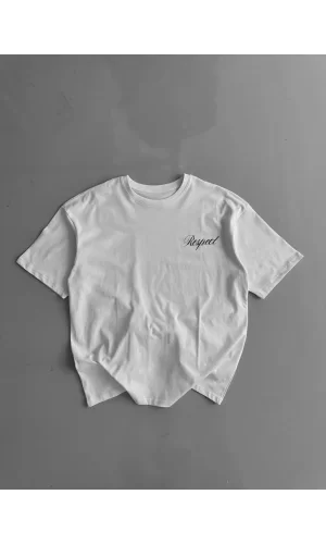Luz&Pos 20/1 Penye Compack Baskılı Oversize Bisiklet Yaka Kısa Kol Yazlık T-shirt - Beyaz