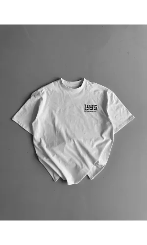Luz&Pos 20/1 Penye Compack Baskılı Oversize Bisiklet Yaka Kısa Kol Yazlık T-shirt - Beyaz