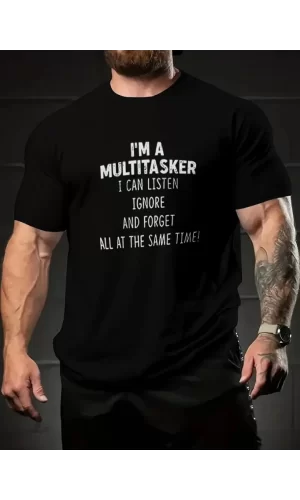 Baskılı Oversize Bisiklet Yaka T-shirt - Siyah