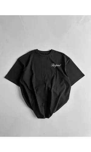 Luz&Pos 20/1 Penye Compack Baskılı Oversize Bisiklet Yaka Kısa Kol Yazlık T-shirt - Siyah