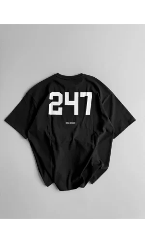 Baskılı Oversize Bisiklet Yaka T-shirt - Siyah