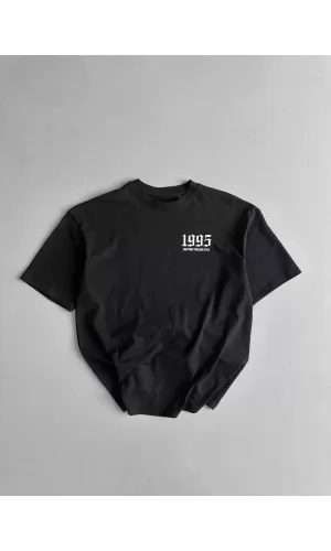 Luz&Pos 20/1 Penye Compack Baskılı Oversize Bisiklet Yaka Kısa Kol Yazlık T-shirt - Siyah