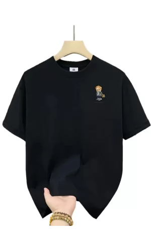Baskılı Oversize Bisiklet Yaka T-shirt - Siyah