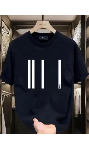 Baskılı Oversize Bisiklet Yaka T-shirt - Siyah