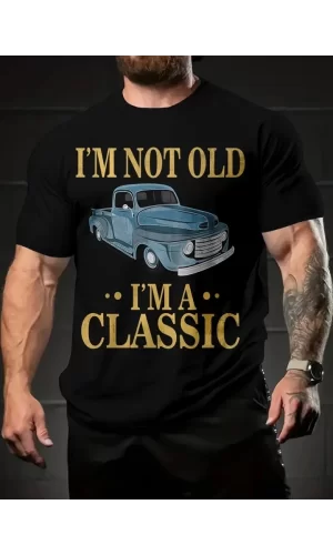 Baskılı Oversize Bisiklet Yaka T-shirt - Siyah