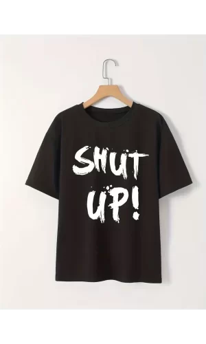 Luz&Pos 20/1 Penye Compack Baskılı Oversize Bisiklet Yaka M Kısa Kol Yazlık T-shirt - Siyah