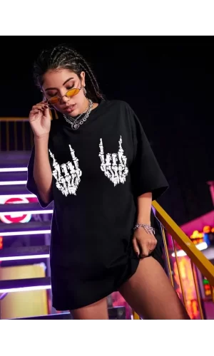 Baskılı Oversize T-shirt - Siyah