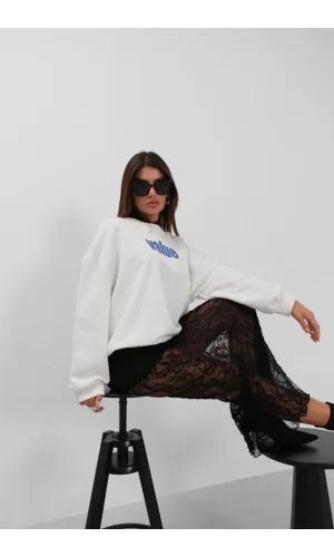 Baskılı Sıfır Yaka Oversize Sweatshirt