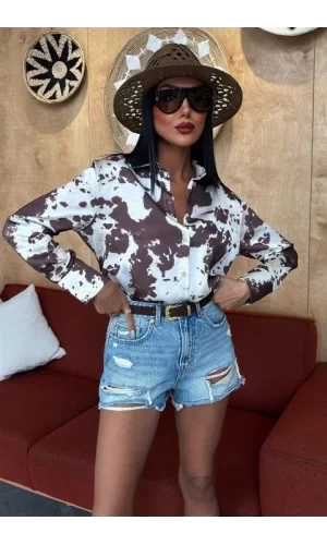 Batik Desenli Chanel Saten Gömlek 3467