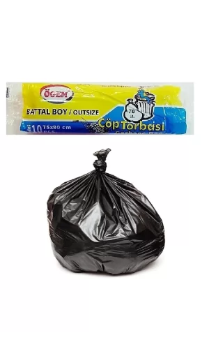 Battal Boy Çöp Torbası 75 x 90 cm 10 Lu Rulo x 1 Paket = 10 Adet (Siyah)