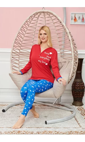 Bayan Uzun Kollu Pijama Takımı Model no 7584