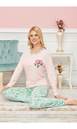 Bayan Uzun Kollu Pijama Takımı Model no 7595
