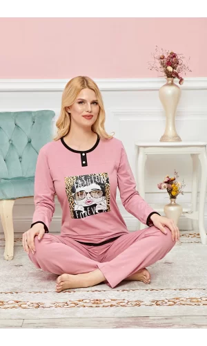 Bayan Uzun Kollu Pijama Takımı Model no 7616