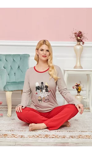 Bayan Uzun Kollu Pijama Takımı Model no 7619
