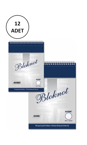 Bayındır A4 Spiralli Bloknot Kareli 80 Yp 12 Adet