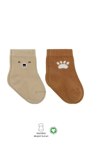 Luz&Pos Bear Penye Soket Çorap 2li Bej