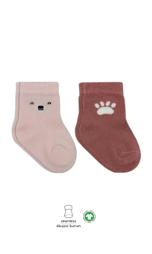 Luz&Pos Bear Penye Soket Çorap 2li Pembe