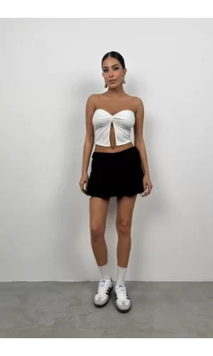 Bel Katlamalı Pileli Mini Etek