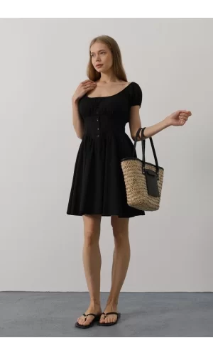 Beli Korseli Mini Elbise - Siyah