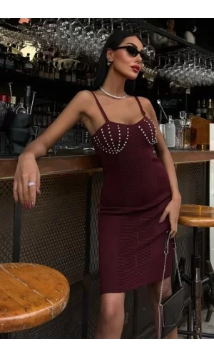 Belina Taş Detaylıı Mini Elbise 2804