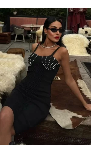 Belina Taş Detaylıı Mini Elbise 2804