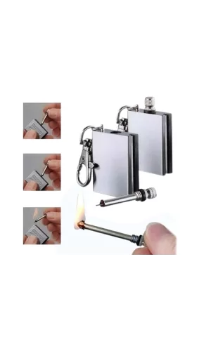Benzinli Kibrit Çakmak Magnezyum Çubuklu Anahtarlıklı Benzinli Metal Kibrit Gümüş