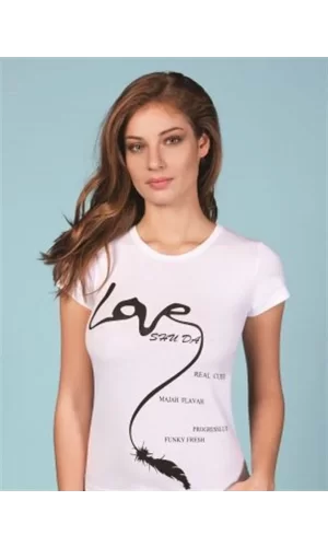 Berrak Love Baskılı Bayan T-Shirt 8007