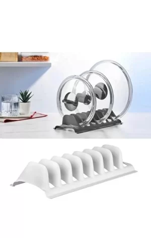 Beyaz - 2 Adet 8 Bölmeli Tencere Kapak Rafı - Simple Tabaklık - Kapak Organizeri