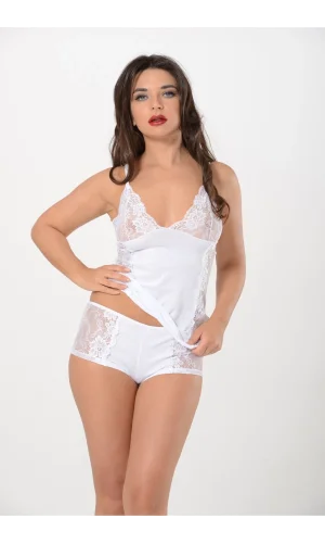 Beyaz Atlet Şort Takım - 3018