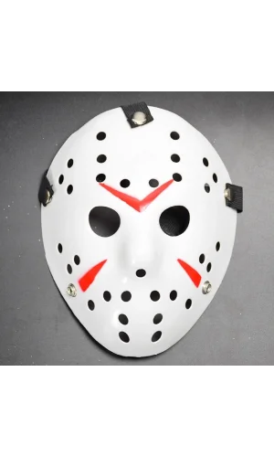 Beyaz Renk Kırmızı Çizgili Tam Yüz Hokey Jason Maskesi Hannibal Maskesi