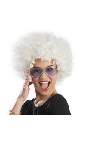Beyaz Renk Kıvırcık Afro Bonus Peruk