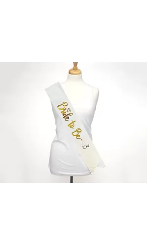 Beyaz Üzeri Altın İtalik Alyanslı Bride To Be Yazılı Simli Işıltılı Kuşak Kemer 10 Cm Genişlik