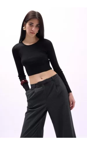 Bisiklet Yaka Dokulu Crop