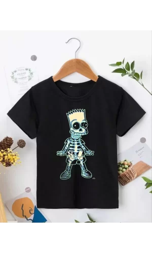 Luz&Pos Bisiklet Yaka Kısa Kol Çocuk Baskılı T-shirt - Siyah