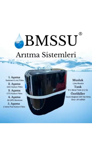 Luz&Pos Bms Su Arıtma 5 Aşamalı 8 Lt Çelik Tanklı Pompasız Multi Mineralli Su Arıtma Cihazı Premium Seri