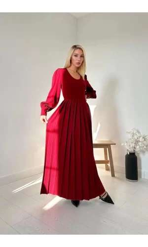 Bordo Bisiklet Yaka Elbise