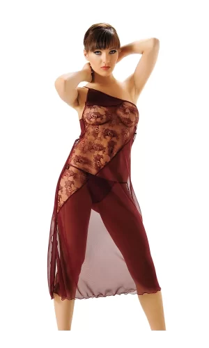 Bordo Dantelli Şifon Gecelik - 646