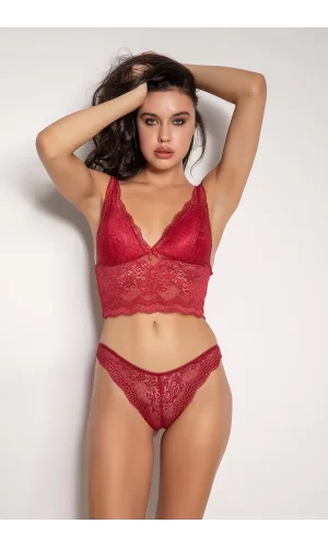 Bordo Destekli V Yaka Dantelli Büstiyer Takımı 5567