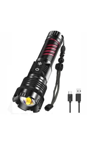 Br-6800 Zoomlu 30w  El Feneri Cob Led 8 Fonksiyonlu C-tip Şarj Edilebilir Powerbank Taktik El Feneri