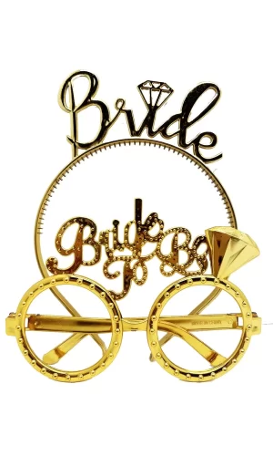 Bride Yazılı Taç Ve Bride To Be Yazılı Gözlük Seti Altın Renk