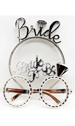 Bride Yazılı Taç Ve Bride To Be Yazılı Gözlük Seti Gümüş Renk