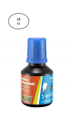 Brons 30 ml Fosforlu Kalem Mürekkebi Mavi 12li