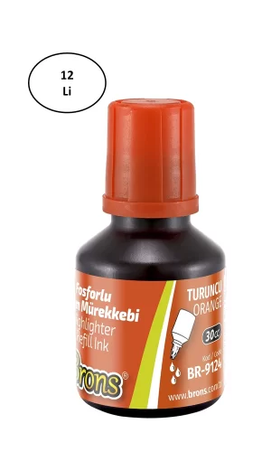 Brons Turuncu Fosforlu Kalem Mürekkebi 30 Ml Br-9124 12li
