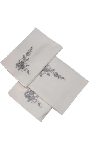 Bulteks Simli Nakışlı Beyaz Kadife El Havlusu 30x50 Desen 5